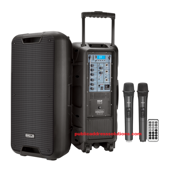 Ahuja Aspire 208 Portable speaker with Bluetooth, USB, Recording and 2 wireless mic, mic priority and built-in Battery Backup